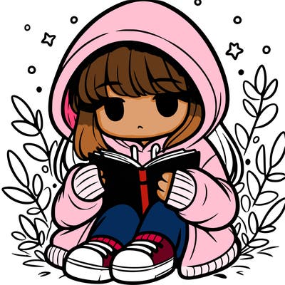 girl in oversized hoodie reading a book