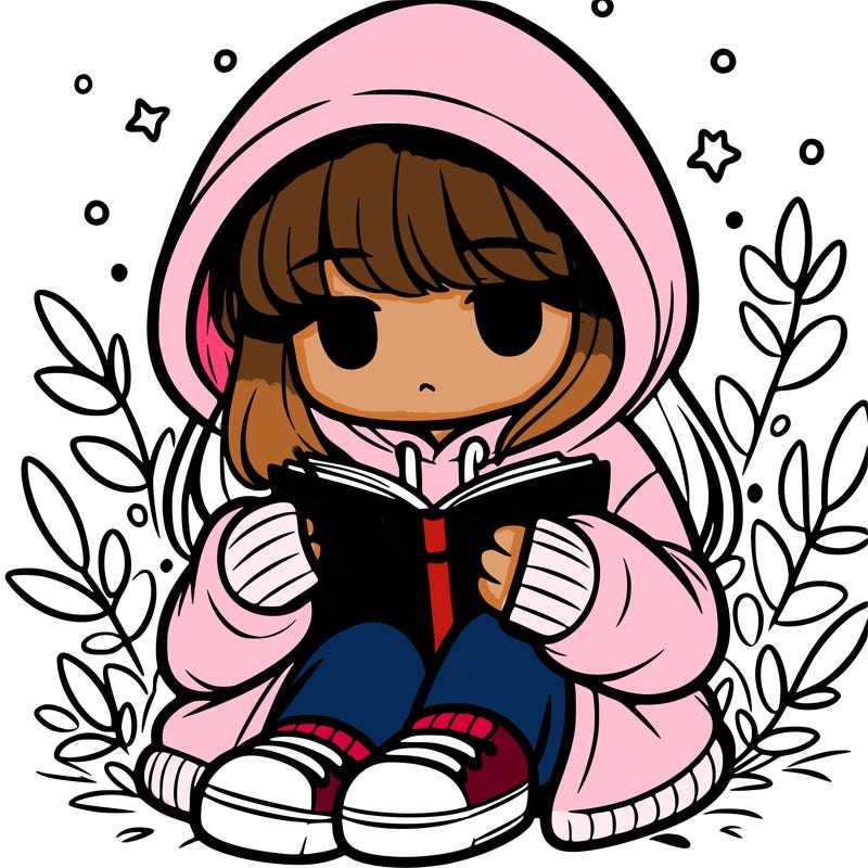 girl in oversized hoodie reading a book