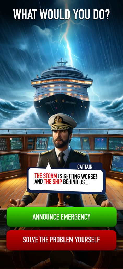 Cruise Tycoon: Simulator - A cruise ship captain choosing how to handle a lightning storm at sea