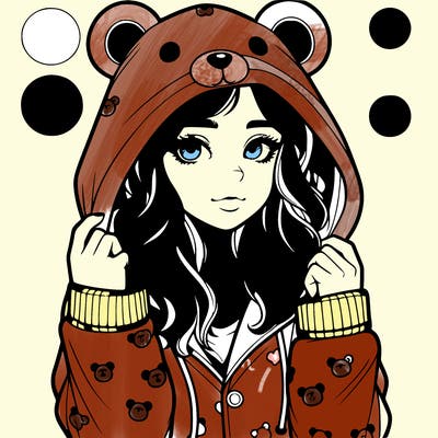 realistic girl in a animal pjs hoodie