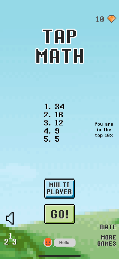 Tap Math - fast challenge - Tap Math game main menu featuring high scores global rankings and play buttons