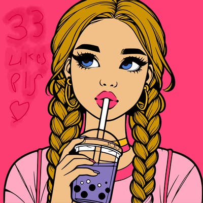 realistic girl with braided hair drinking boba