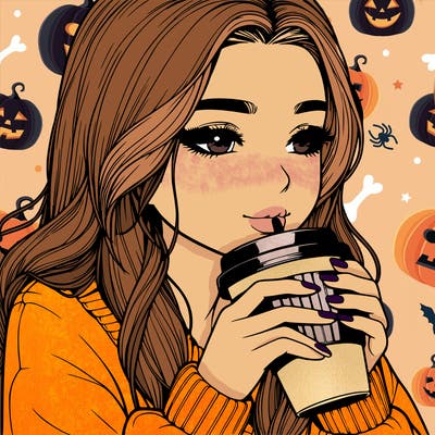 realistic girl drinking coffee