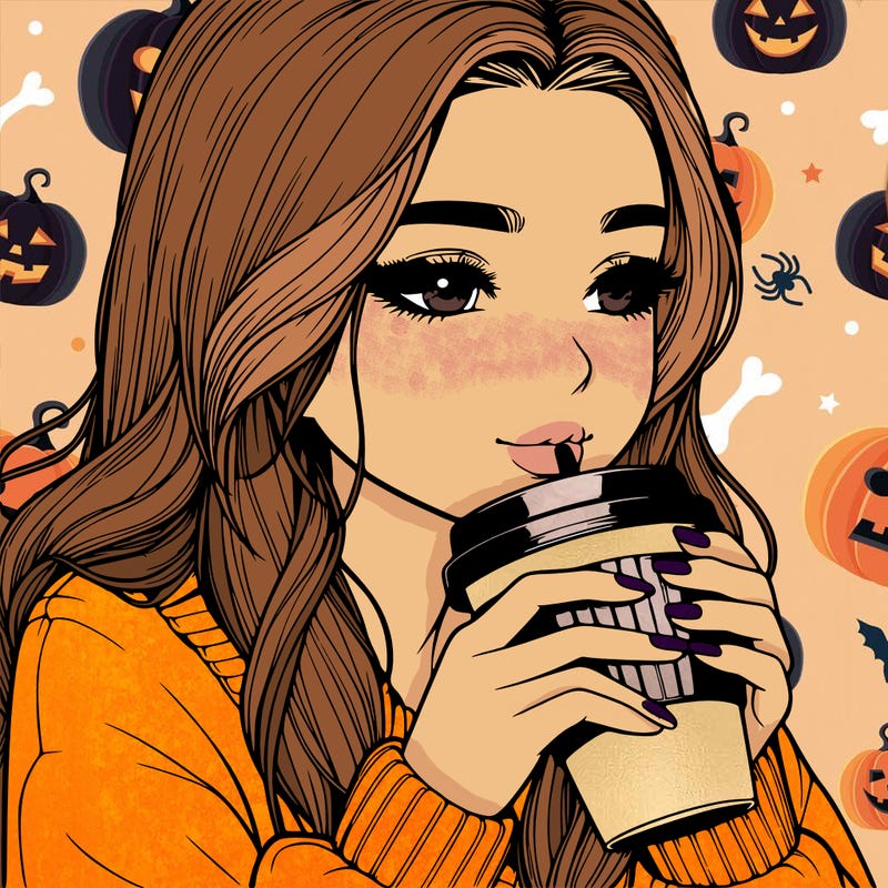 realistic girl drinking coffee