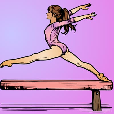 a realistic girl doing gymnastics on the beam