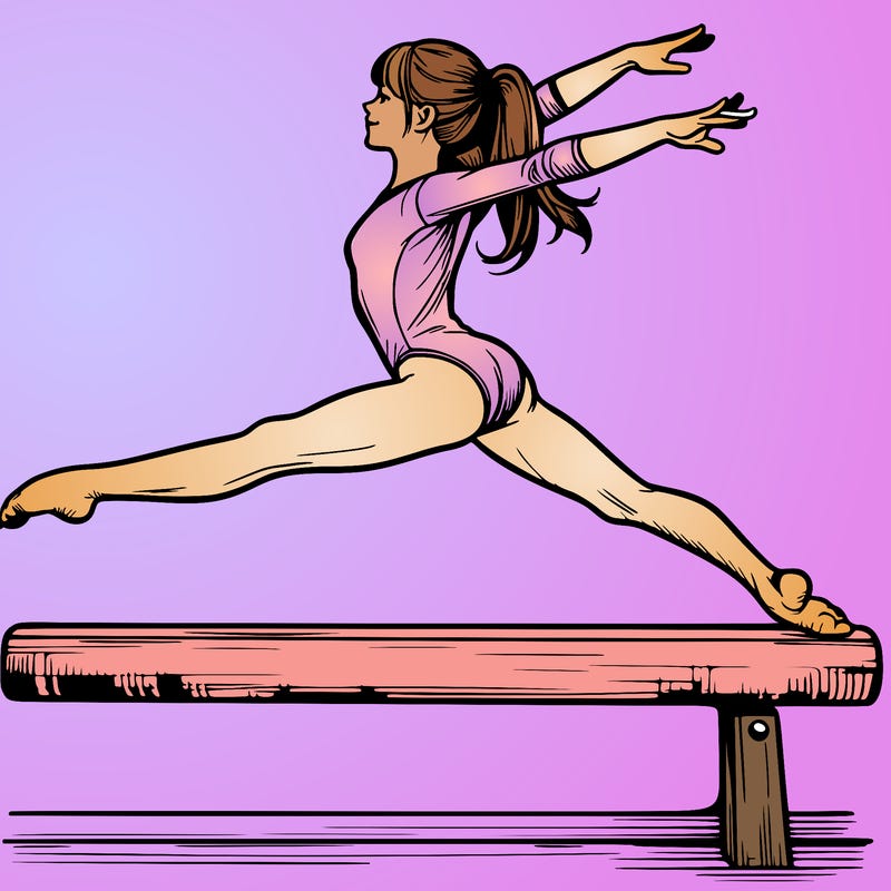 a realistic girl doing gymnastics on the beam