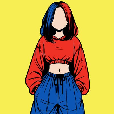 realistic girl faceless with baggy pants and a crop top