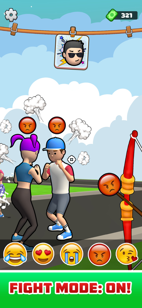 Emoji Arrow Shoot Sim Game 3D - Gameplay of Emoji Arrow Shoot Sim Game 3D featuring characters in fight mode and selectable emoji arrows