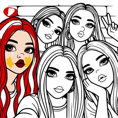 group of teen girls friends y2k up close in a selfie