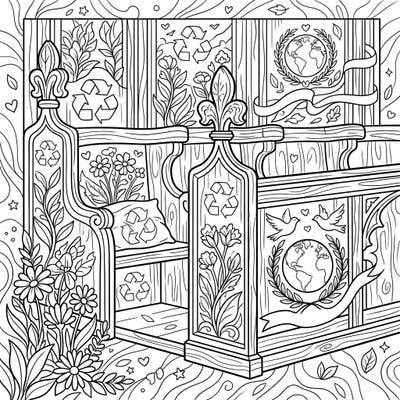 Dive into an eco-friendly coloring adventure with our unique Earth Day Choir Stalls design. This intricate template features beautiful carvings, recycling symbols, and natural elements for a truly mindful creative escape.