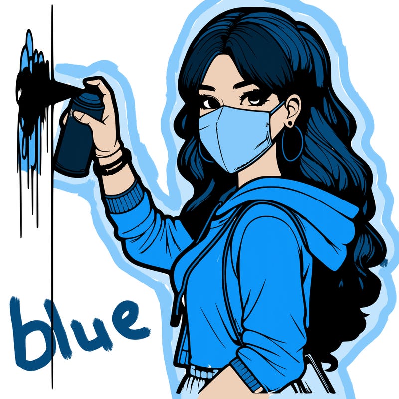 realistic girl with mask spray painting a wall