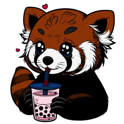 a red panda that is drinking a boba that is realistic