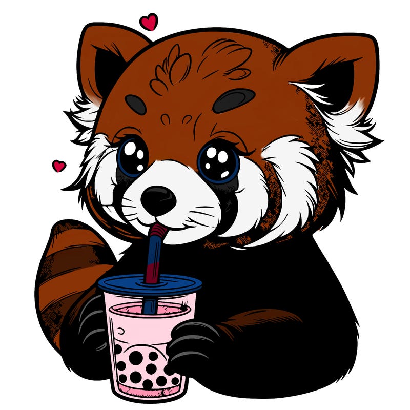 a red panda that is drinking a boba that is realistic