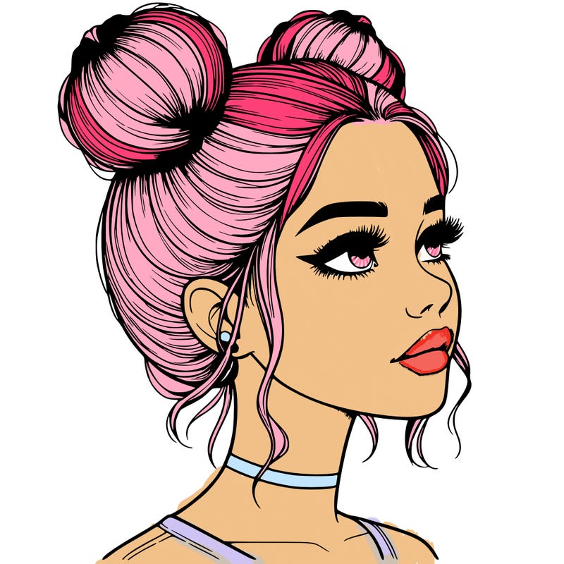 realistic girl with buns on the top of her head