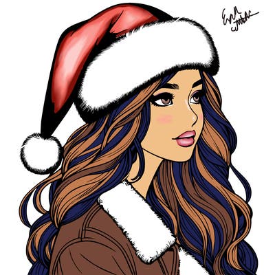 realistic girl in santa hat