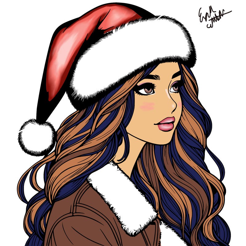 realistic girl in santa hat