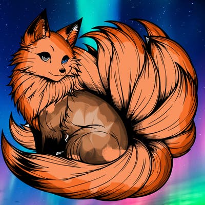 realistic detailed 9 tailed anime fox