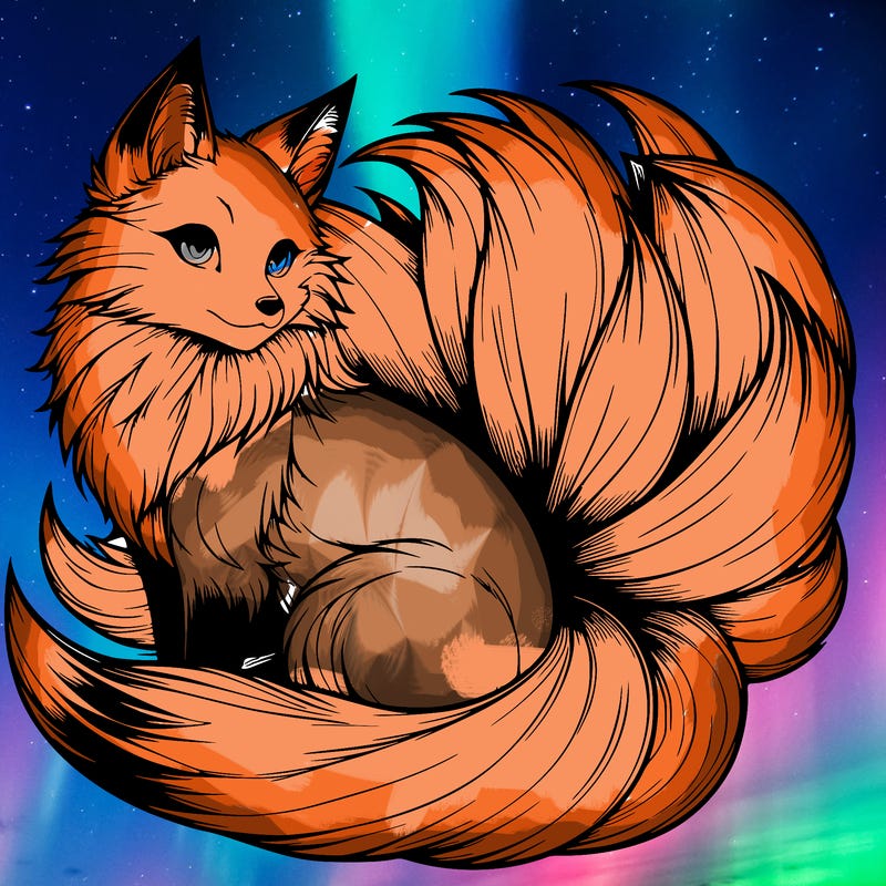 realistic detailed 9 tailed anime fox