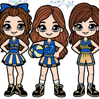 three girl best friends basket ball two cheerleaders