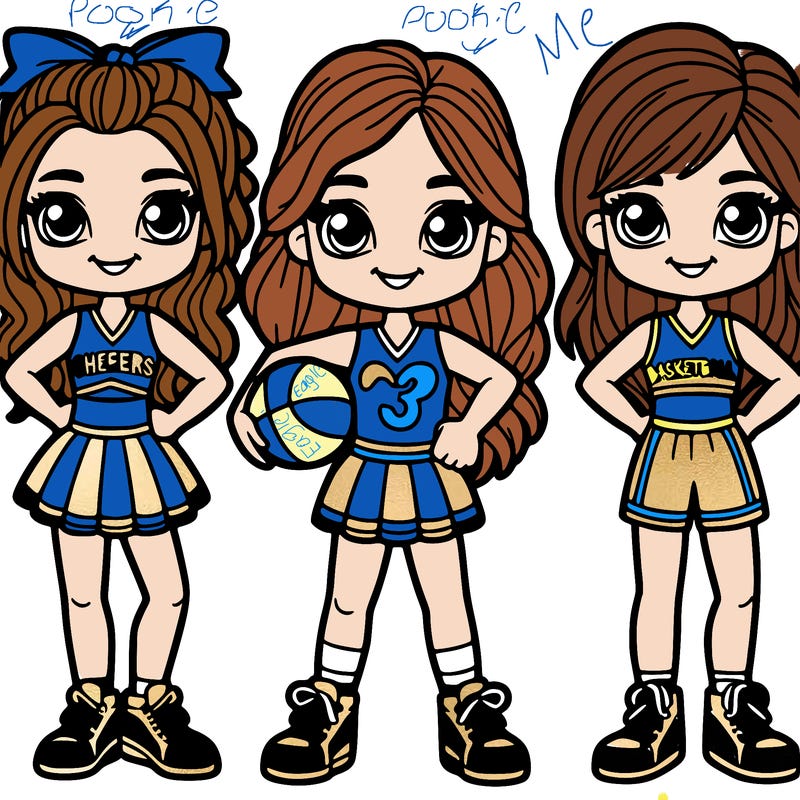 three girl best friends basket ball two cheerleaders