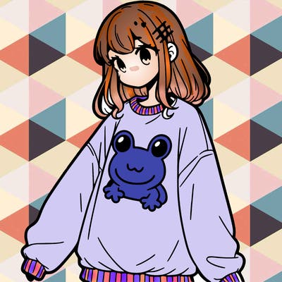 girl wearing frogging sweatshirt