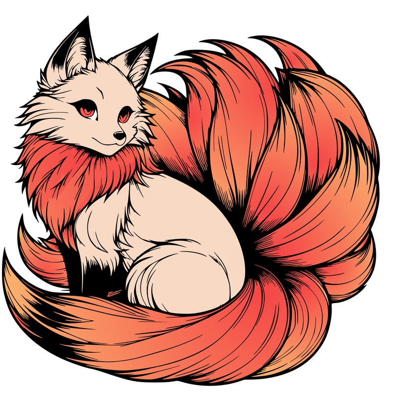 realistic detailed 9 tailed anime fox
