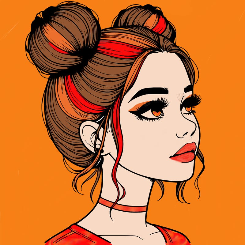 realistic girl with buns on the top of her head