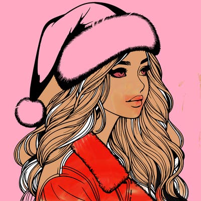 realistic girl in santa hat