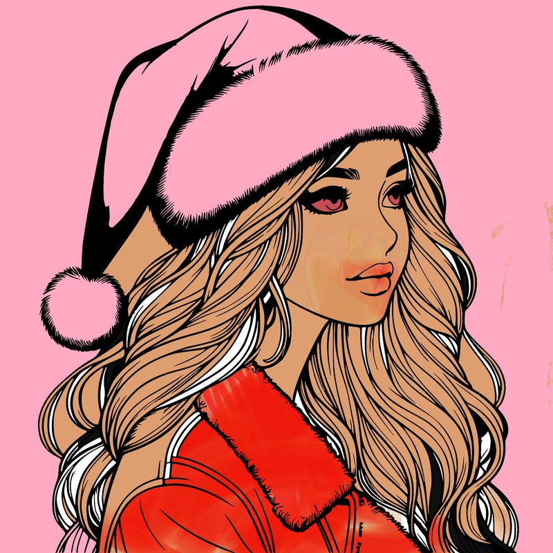 realistic girl in santa hat