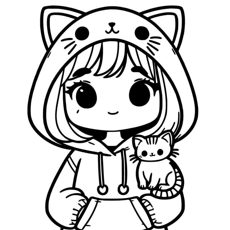 girl with cat hoodie