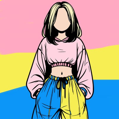 realistic girl faceless with baggy pants and a crop top