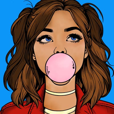 realististic girl blowing bubble -gum