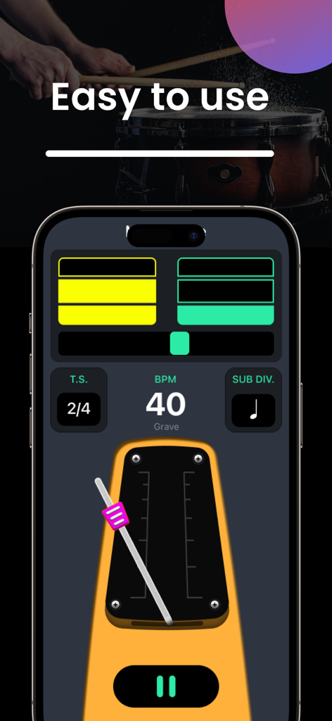 Metronome Master: Beats Tempo - Metronome Master app interface showing 40 BPM and time signature settings