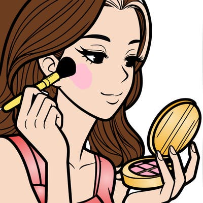 little girl putting on makeup