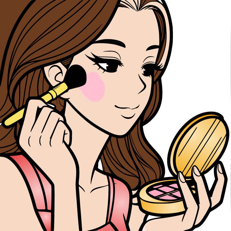 little girl putting on makeup