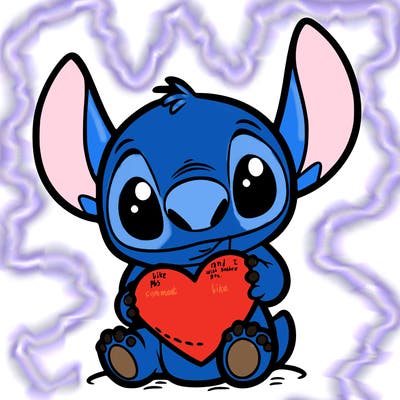 stich holding a heart