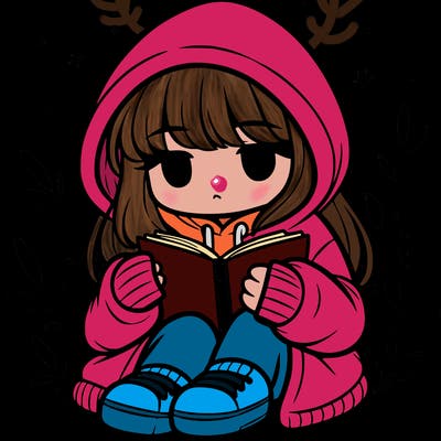 girl in oversized hoodie reading a book