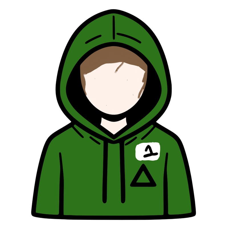 a person with non face waering a hoodie with a small triangle symbol