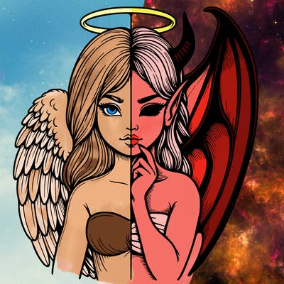 realistic angel half demon