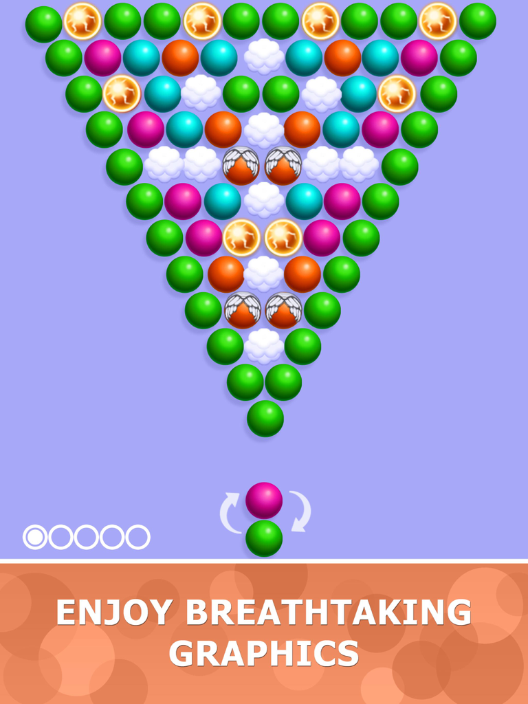 Colorful bubble shooter gameplay screenshot with vibrant graphics and classic puzzle levels