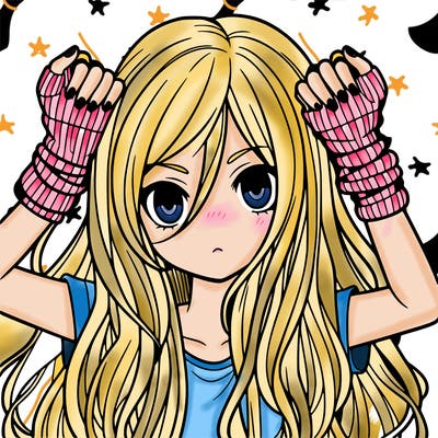 long haired girl with fingerless gloves
