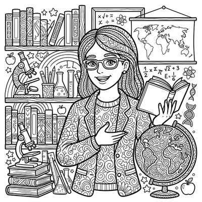 Unwind with this beautifully detailed teacher portrait, designed for adult coloring enthusiasts. This intricate scene captures the essence of education, offering a mindful escape into creativity.
