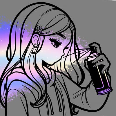 a realistic girl spray painting