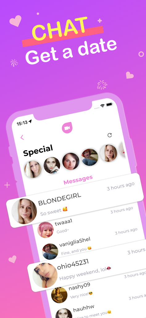 Adult Chat & Dating : Emo - User interface of Emo adult chat and dating app showing private messages and profile avatars