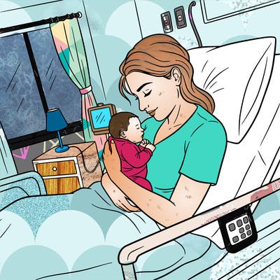 newborn baby at the hospital with mom