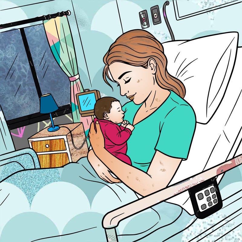 newborn baby at the hospital with mom