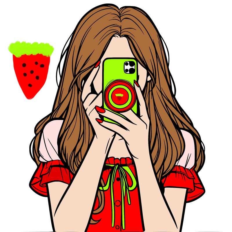 a realistic girl holding her phone taking pictures
