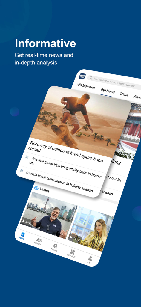 China Daily app displaying news articles and video categories