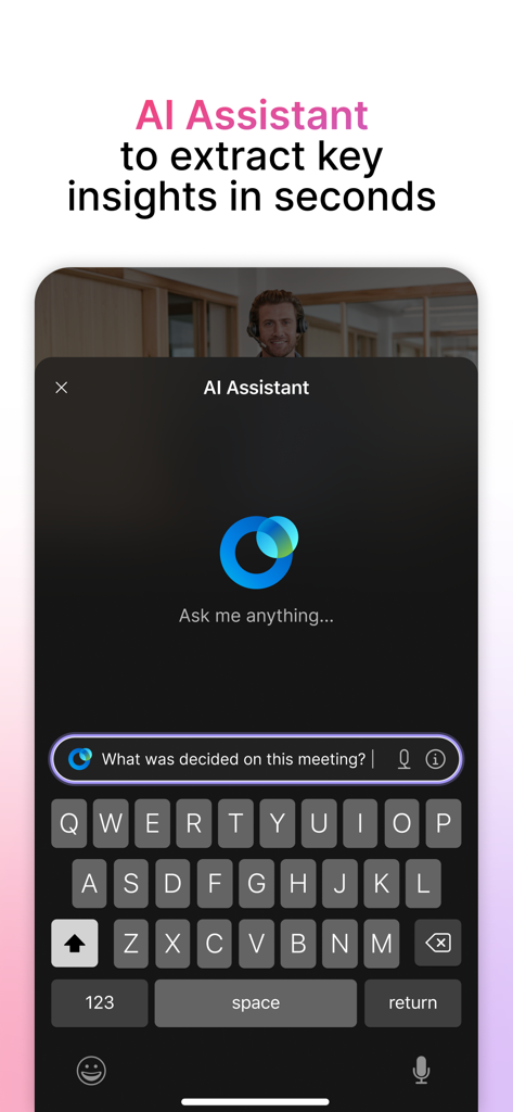 Vidcast by Webex - Vidcast by Webex AI Assistant interface showing an inquiry about meeting decisions to extract key insights.