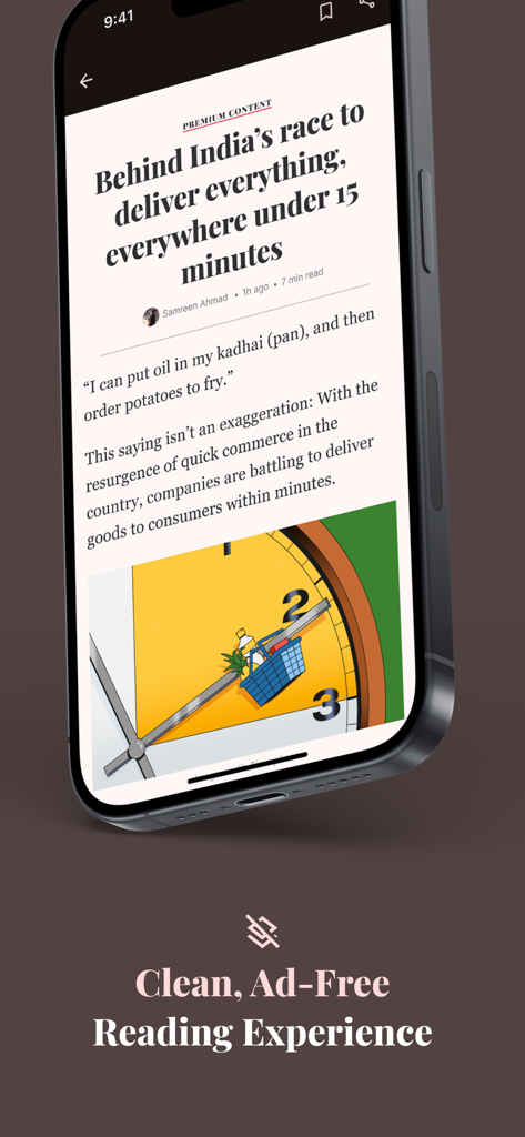Tech in Asia: News & Analysis - Tech in Asia app showing a premium news article with a clean ad-free reading interface